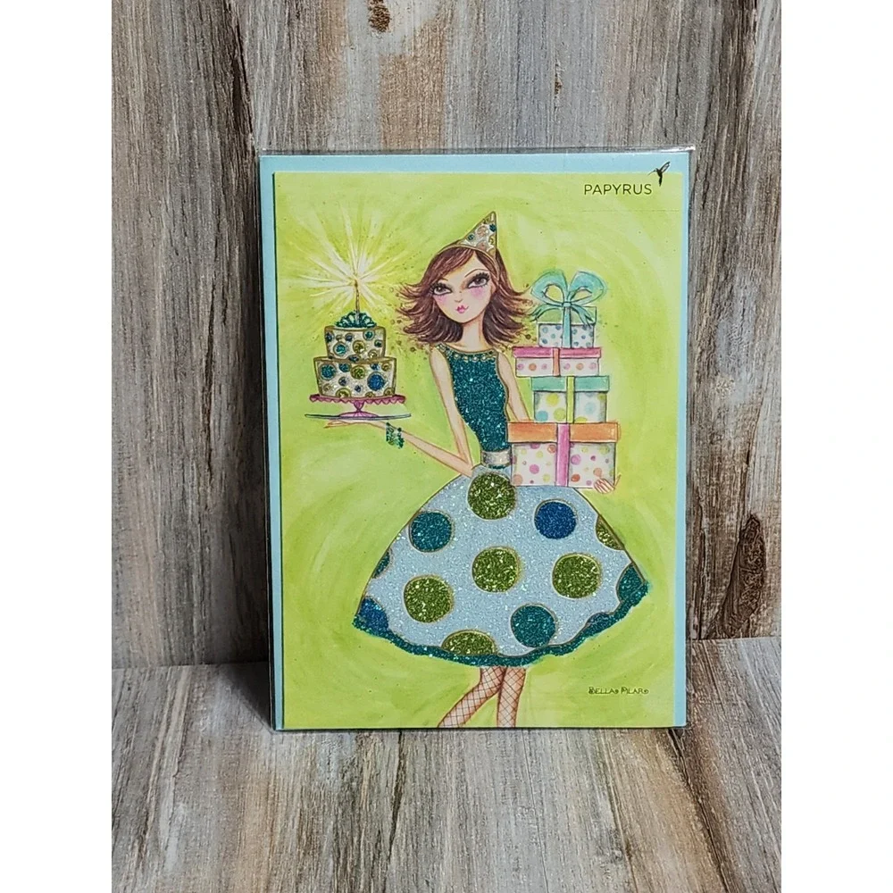 Bella Pilar Designed Papyrus Glittery Beaded Polka Dot‎ Lady Happy Birthday Card